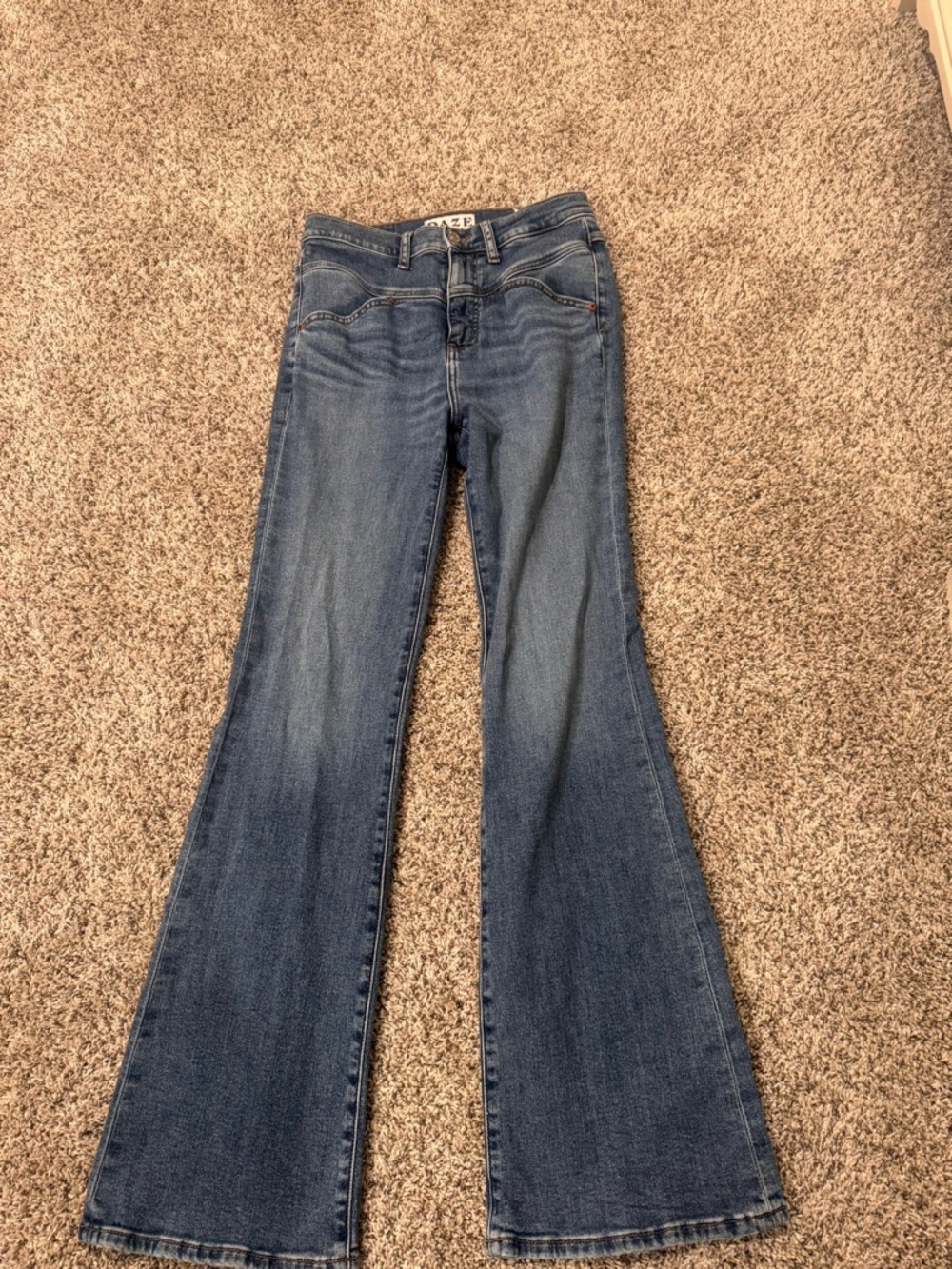 Mid Blue Boot-Cut Jeans with Flare Waist Detail